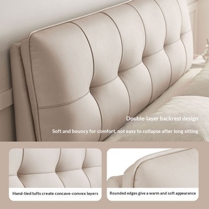 เตียงคู่นุ่มสบาย รุ่นใหม่ ดีไซน์ครีมวินด์ หนังแท้ โครงไม้ รุ่น BTLB017 สำหรับห้องนอนหรือโรงแรม - Product Image 3