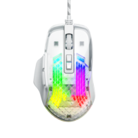 Souris de jeu filaire M36 avec logo personnalisé et design ergonomique avec coque en cristal transparent 3600 DPI rétroéclairé arc-en-ciel/RVB