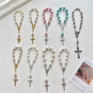 Superventas católico Mini <span class=keywords><strong>Rosario</strong></span> pulseras con cuentas con corazón Cruz <span class=keywords><strong>dedo</strong></span> cadena chapado en oro bautismo comunión regalo para bebé - Product Image 1