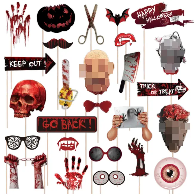 Bloody Halloween themed party bleeding hand saw axe skull head bat vampire knife terrifying decoration photography props set