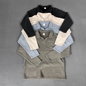 Chemises en éponge à manches longues Marque tendance 400G, Automne/Hiver Vintage Distressed Washed Unisex - Product Image 3