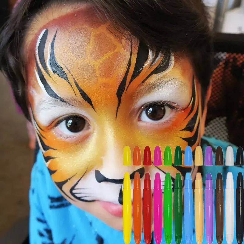 Khay Tijdelijke Niet-Giftige Pen Huid Voor Kerst Wasbare Kinderen Twist Up Zijdeachtige Gel Body Art Bodi 12 Stuks Schmink En Krijt