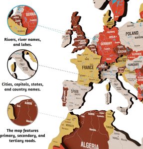Mappa del <span class=keywords><strong>Mondo</strong></span> 3D <span class=keywords><strong>in</strong></span> <span class=keywords><strong>Legno</strong></span> Colorata Arte <span class=keywords><strong>da</strong></span> <span class=keywords><strong>Parete</strong></span> Premium Multicolore Mappa dei Viaggi per Decorazione Murale - Product Image 4