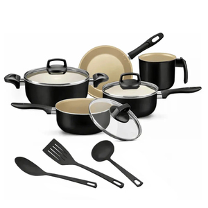 High Quality Ceramic Coated <b>Pot</b> Pan Silicone Glass Lids Soft Touch Handle Non Stick Aluminium Cookware <b>Set</b> - Product Image 1