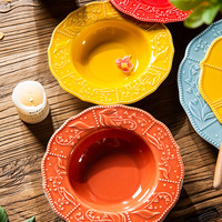 Service de vaisselle en porcelaine écologique, design traditionnel chinois à motif de grain de riz, assiettes à motifs en relief, couleurs vives, compatible lave-vaisselle