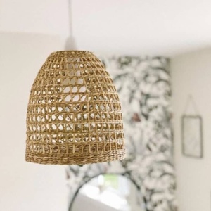 Modern Eco-friendly Asian Hanging Pendant Light Seagrass Lampshade <b>Crystal</b> LED <b>Ball</b> Pattern Antique Natural Color Customized - Product Image 4