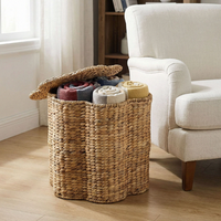 Panier à linge en rotin naturel tressé et jonc de mer, panier de rangement en osier tressé à la main avec cadre festonné pour buanderie ou chambre