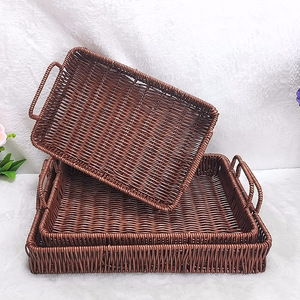 Rectangular Woven <b>Basket</b> Set For Kitchen Food <b>Storage</b> Candy Display Brown Rattan Style - Product Image 3
