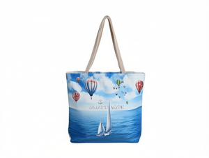 Borsa tote da donna in tela stampata con design di mongolfiera e barca a vela, borsa a tracolla casual per l'uso quotidiano - Product Image 1