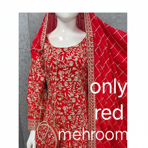 Georgette Russian Plazo Gharara Set con bordado en la parte delantera y trasera, Zarkan Stones, Heavy Dupatta & Purse Trending & Stylish - Product Image 1