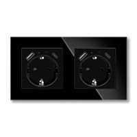 Enchufe de Pared Inteligente Doble Schuko Alemán con Panel de Vidrio Wifi Tuya Google, Tomacorriente de 16A con Puertos de Carga USB-A y Tipo-C