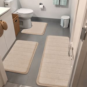 Ensemble de tapis de salle de bain Cangming 3 pièces en polaire corail antidérapant absorbant style moderne et simple pour toilettes et bain - Product Image 3