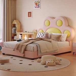 만화 고양이 어린이용 침대, 헤드보드가 있는 원목 수납 침대 (남아 및 여아용) - Product Image 1