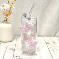 Set hittebestendige, BPA-vrije glazen mokken met schattige unisex vlinderdierenhandvatten van borosilicaatglas, geschikt voor thuis, kantoor, school en als cadeau.