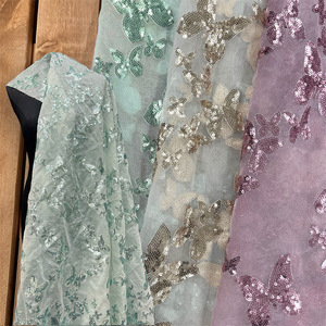 Nouveau tissu en maille à sequins papillon, <span class=keywords><strong>tulle</strong></span> transparent avec broderie de sequins, tissu brillant perlé pour robes de femmes - Product Image 1
