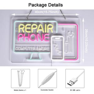 Réparation de téléphones, enseignes néon LED à intensité variable, alimentées par USB, lumière d'ambiance, décoration de vitrine, lumière indicatrice de rue, personnalisable 5V - Product Image 1