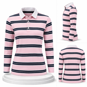 Polo de Manga Larga para Mujer con Logotipo Bordado Personalizado, Diseño a Rayas, Antiarrugas, Tela Suave y Elástica, Ropa de Golf - Product Image 2