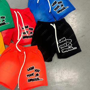 Ropa de calle personalizada, pantalones cortos bordados de chenilla desgastados con lavado ácido de algodón de rizo francés desteñido al sol Vintage para hombres - Product Image 1