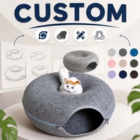 Maison pour animaux de compagnie en forme de beignet pliable, écologique, personnalisable OEM ODM, en feutre, amovible, lavable, anti-griffures, tunnel-lit pour chat et chien