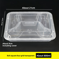Boîte repas jetable 4 compartiments, boîte à lunch rapide transparente, qualité alimentaire commerciale, grande capacité 800 ml