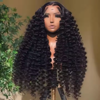 Wig Rambut Asli India 200 Density HD Lace Front Tanpa Lem, Model Wand Curl, Keriting Mengembang, Loose Deep Wave, Lace Closure Wig, Rambut Manusia