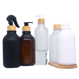 Bouteille en verre Boston noir mat de 250 ml, 500 ml, 8 oz, 16 oz avec bouchon pompe en bambou, pulvérisateur d'eau pour le maquillage, pulvérisateur de jardin - Product Image 5