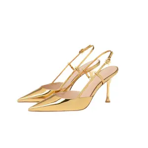 OEM ODM Factory summer slingback women's shoes gold high heel fashion sandals