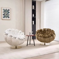 Chaises modernes de luxe en peluche Teddy Bear Swivel Metal Single Chairs Velvet Fabric Bedroom Fauteuil