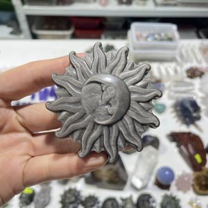 <span class=keywords><strong>Pietra</strong></span> di cristallo curativa naturale all'ingrosso che intaglia il <span class=keywords><strong>sole</strong></span> dorato dell'ossidiana con la luna - Product Image 5