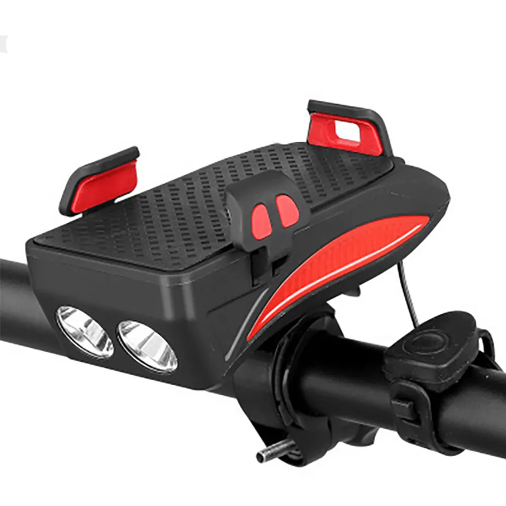 MTB Bicycle Head Light Flashlight 4 In 1 Bike Horn Alarm Bell Phone Holder Power Bank Road Bike Cycling Front Light
