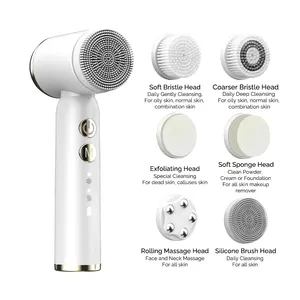 KKS Beauti Product Waterproof 6 In1 Facial Lift Massage Ultrasonic Sonic Electric Face Silicone Facial Cleansing Brush Set