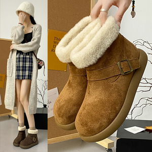 2025 Winter Autumn Thin Heel Light Fashionable Warm Anti-Slip Women's Snow Boots Soft Plush Cotton & Suede Comfortable - Product Image 1