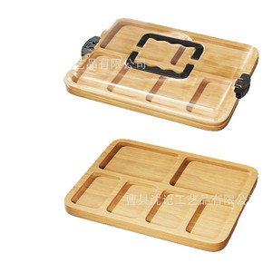 Wooden Covered <b>Snack</b> <b>Tray</b> With Lid Compartmentalized For Picnic Breakfast Cheese Steak Serving - Product Image 5