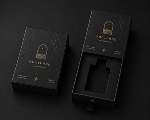 Premium <b>Black</b> Drawer Perfume Packaging <b>Box</b> with UV Embossing and Gold Foil Logo with EVA Insert - Product Image 1
