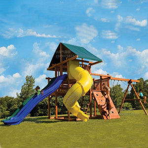 Children Wooden Outdoor Playground Equipment with Plastic Slide Manufacturer Price