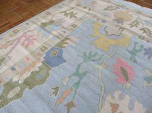 Tapis en laine Oushak bleu moderne personnalisable noué à la main tailles 9x12 & 10x14 motif abstrait pour chambre d'enfant maison-cadeau - Product Image 4