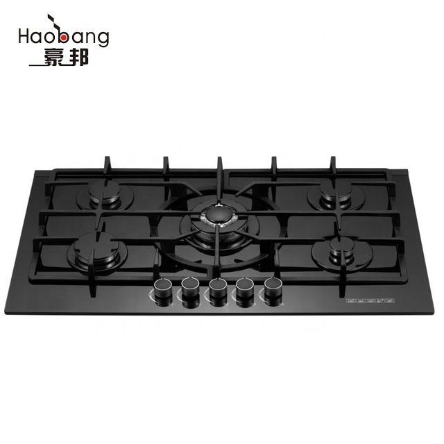 2021 Popular Tempered Glass Stainless Steel Built-in Gas Hob 5 Burners