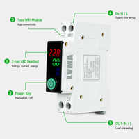 Compteur d'énergie intelligent WiFi en plastique, disjoncteur miniature (MCB) 1P+N 63A sur rail DIN, affichage numérique Tuya kWh