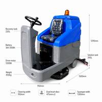 Autolaveuse électrique commerciale robuste à double brosse, largeur 950 mm, inclinaison 30 degrés, pour terminal aéroportuaire