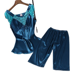 FactoryWholesale <strong>Summer</strong> Short Sleeve v Neck Satin Pajamas Set 2 Pieces Night Sleeping Wear Sleepwear Silk Pajamas Satin <strong>Pjs</strong> - Product Image 1