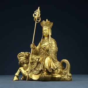 Estatua de Ksitigarbha Bodhisattva de latón sentado sobre un león, fundida a mano, decoración para el hogar, regalo para inauguración de casa, regalos empresariales - Product Image 2