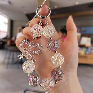 <b>Fashion</b> Phone Lanyard Phone Charms Wrist Straps <b>Crystal</b> Bead Bracelet Key Chain Flower Mobile Phone Chain Trendy Girl Keychain - Product Image 3