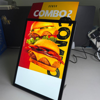 Kotak Lampu Menu LED A4 Indoor Ultra Tipis, Display Poster Bingkai Aluminium Kaca Temper, Pemasangan Dinding untuk Iklan