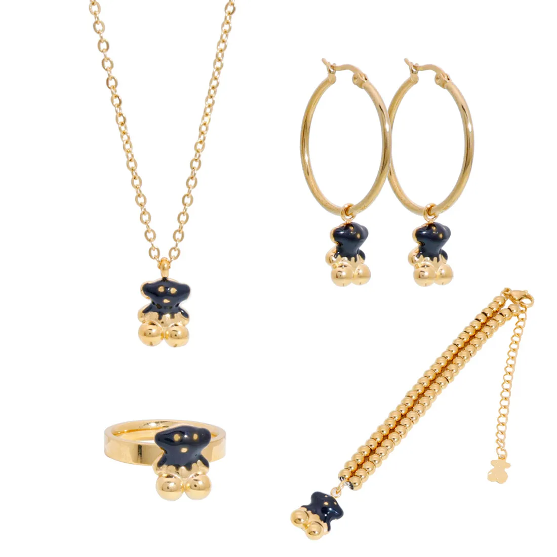 Fashion Exquisite Tile Enamel Bear Jewelry Set Lucky Pendant Necklace Gold Plated Bracelet Dubai Earrings Wedding Gift