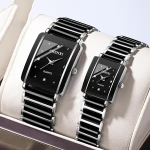 Jam tangan pasangan keramik kotak, arloji mewah untuk pasangan dan wanita Reloj Mujer