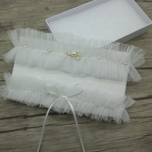 Ensemble de jarretière de mariée en tulle fait à la main avec embellissement de perles porte-jarretelles de mariage en gros - Product Image 5