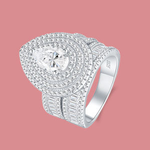 Anillo de promesa de moissanita de corte de pera de doble capa, anillo de joyería para mujer con certificado GRA, anillo de uso diario de compromiso de boda - Product Image 1