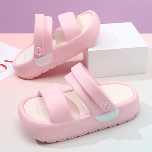 Sandales compensées à plateforme pour femmes, rehaussantes, à bout ouvert et à larges brides, Beige Blanc Rose Noir Vert clair - Product Image 3