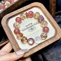Bracelet pour femme en cristal naturel, perles de quartz fraise, or noir ultra-blanc, fait main, avec fermoir porte-bonheur ; porte-argent