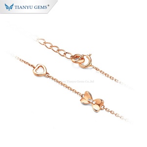 Tianyu Gems Jewelry Charm Round Brilliant Cut Moissanite Unique 14K 18K Oro amarillo Pulsera de tobilleras de plata esterlina - Product Image 2